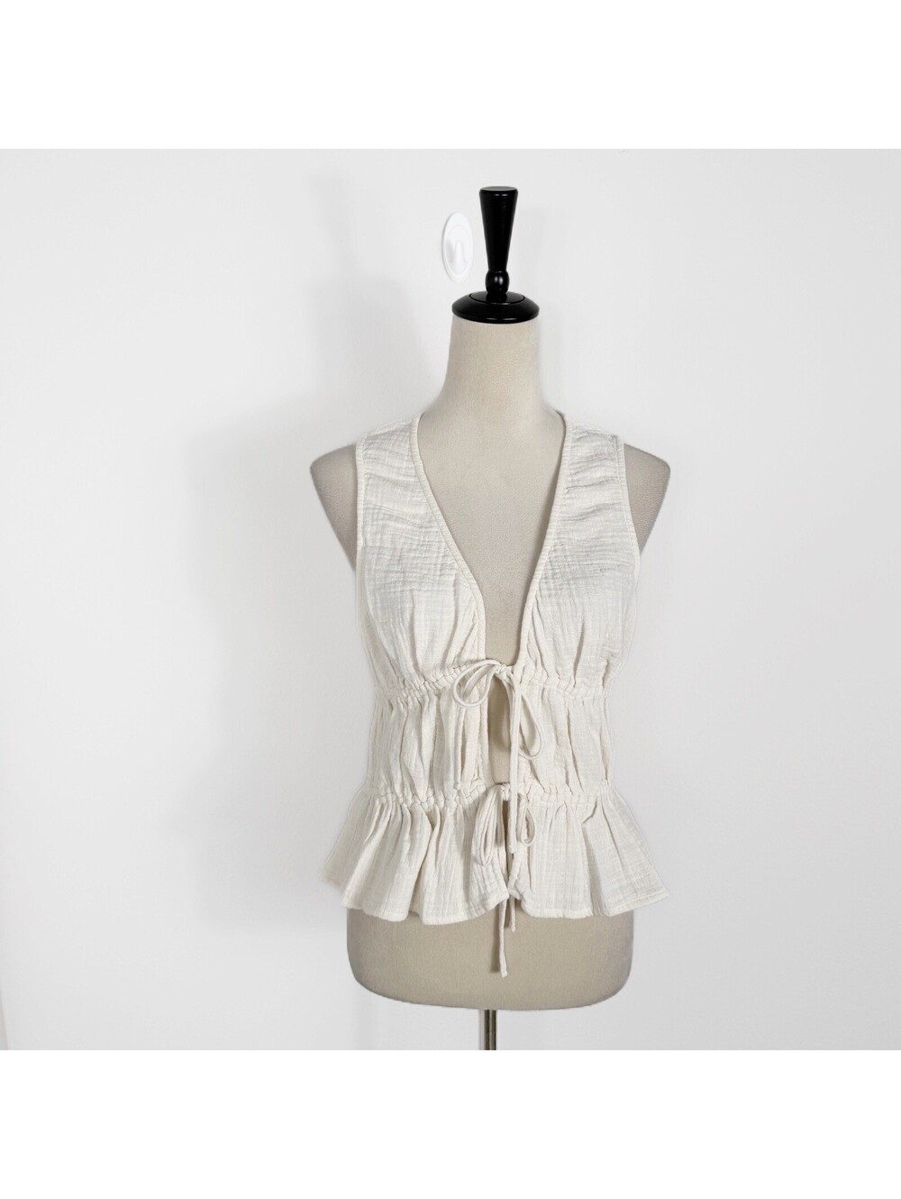 Aerie Cotton Gauze Sleeveless Tie Front Tank Top Cream Beach Coastal Size Medium